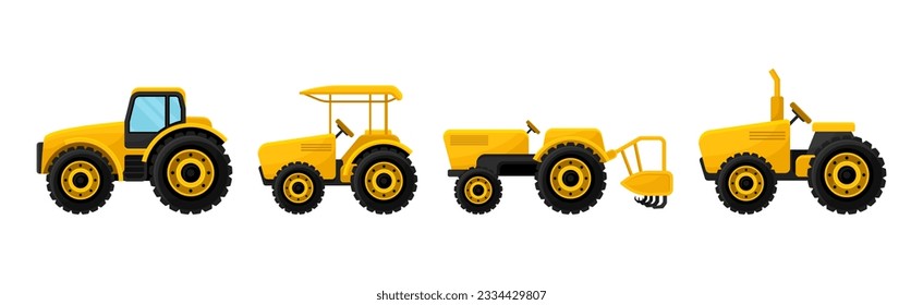 Different Agriculture Machinery and Industrial Farm Equipment Vector Set