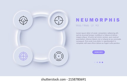 Icono de juego de objetivos diferente. Disparos, armas, guerra, puntería, objetivo, público objetivo. Publicidad contextual. Estilo neomorfista. Icono de línea de vector para negocios y publicidad