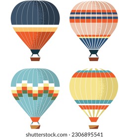 Different air hot balloon vector isolated icon set