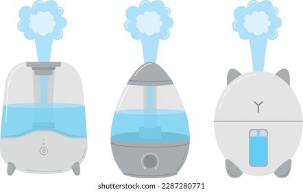 Different air humidifiers, vector illustration