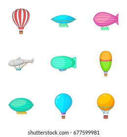Different air transport icons set. Cartoon set of 9 different air transport vector icons for web isolated on white background