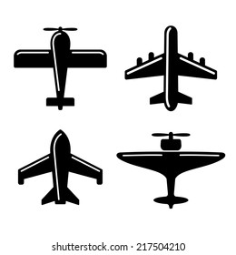 Different Airplane Icons Set on White. Vector illustration
