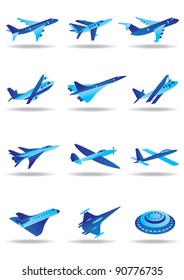  Different airplanes in flight icons - vector illustration