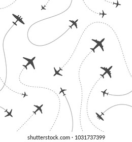 Different airplanes paths vector illustration