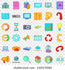 Different analytics icons set. Cartoon style of 36 different analytics vector icons for web for any design