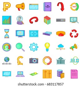 Different analytics icons set. Cartoon style of 36 different analytics vector icons for web isolated on white background