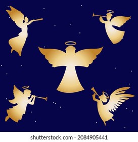 Different Angel Icon Poses In Gold Color