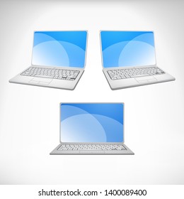 Different angle laptop set. Vector object illustration on the white background