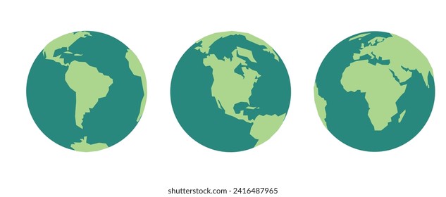 Different angles flat planet Earth icons. Vector illustration for web banner, web and mobile, infographics.