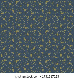 Different angular fragments, spread harmoniously on a flat surface. Textile pattern in blue and green.