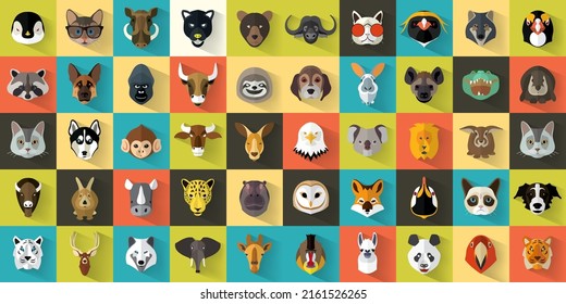 Different animal head icons vector set