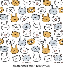 Different animal icons seamless pattern. Greeting card template.Children animals vector illustrations.