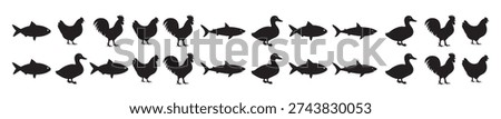 different animal silhouettes chicken hen fish duck