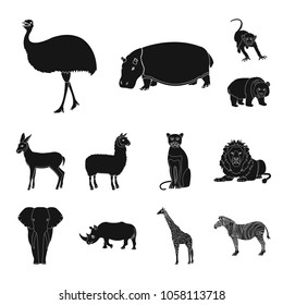 Different animals black icons in set collection for design. Bird, predator and herbivore vector symbol stock web illustration.