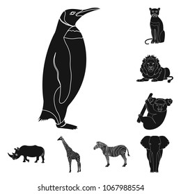 Different animals black icons in set collection for design. Bird, predator and herbivore vector symbol stock web illustration.