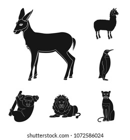 Different animals black icons in set collection for design. Bird, predator and herbivore vector symbol stock web illustration.