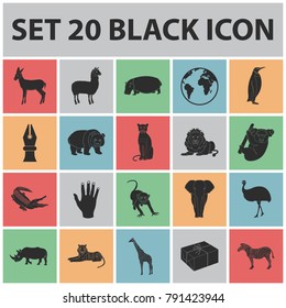 Different animals black icons in set collection for design. Bird, predator and herbivore vector symbol stock web illustration.