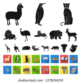 Different animals black,flat icons in set collection for design. Bird, predator and herbivore vector symbol stock web illustration.