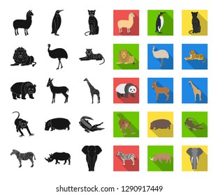 Different animals black,flat icons in set collection for design. Bird, predator and herbivore vector symbol stock web illustration.