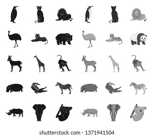 Different animals black.mono icons in set collection for design. Bird, predator and herbivore vector symbol stock web illustration.