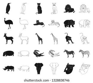 Different animals black,outline icons in set collection for design. Bird, predator and herbivore vector symbol stock web illustration.