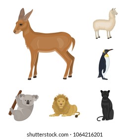 Different animals cartoon icons in set collection for design. Bird, predator and herbivore vector symbol stock web illustration.