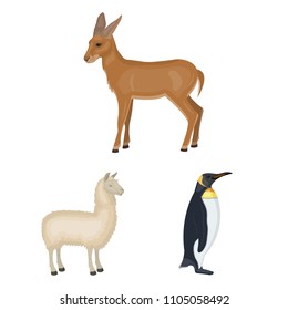 Different animals cartoon icons in set collection for design. Bird, predator and herbivore vector symbol stock web illustration.