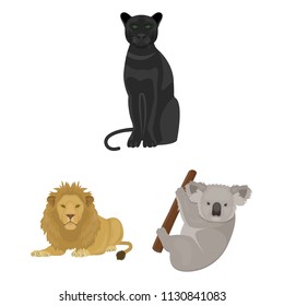 Different animals cartoon icons in set collection for design. Bird, predator and herbivore vector symbol stock web illustration.