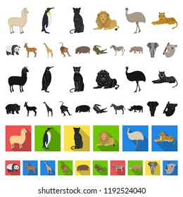 Different animals cartoon icons in set collection for design. Bird, predator and herbivore vector symbol stock web illustration.