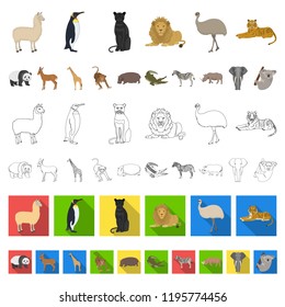 Different animals cartoon icons in set collection for design. Bird, predator and herbivore vector symbol stock web illustration.