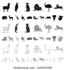 Different animals cartoon icons in set collection for design. Bird, predator and herbivore vector symbol stock web illustration.