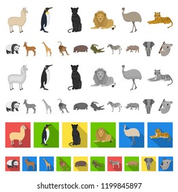 Different animals cartoon icons in set collection for design. Bird, predator and herbivore vector symbol stock web illustration.