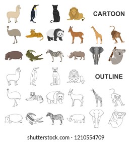 Different animals cartoon icons in set collection for design. Bird, predator and herbivore vector symbol stock web illustration.