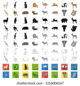 Different animals cartoon icons in set collection for design. Bird, predator and herbivore vector symbol stock web illustration.