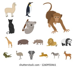 Different animals cartoon icons in set collection for design. Bird, predator and herbivore vector symbol stock web illustration.