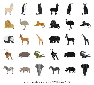 Different animals cartoon,black icons in set collection for design. Bird, predator and herbivore vector symbol stock web illustration.