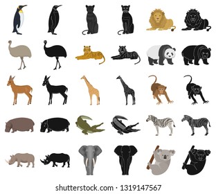 Different animals cartoon,black icons in set collection for design. Bird, predator and herbivore vector symbol stock web illustration.