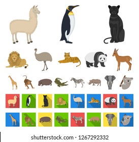 Different animals cartoon,flat icons in set collection for design. Bird, predator and herbivore vector symbol stock web illustration.