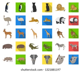 Different animals cartoon,flat icons in set collection for design. Bird, predator and herbivore vector symbol stock web illustration.