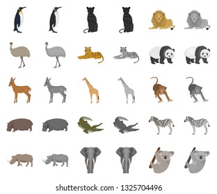 Different animals cartoon,monochrom icons in set collection for design. Bird, predator and herbivore vector symbol stock web illustration.