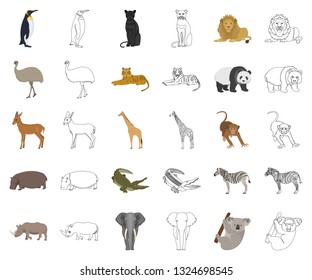 Different animals cartoon,outline icons in set collection for design. Bird, predator and herbivore vector symbol stock web illustration.