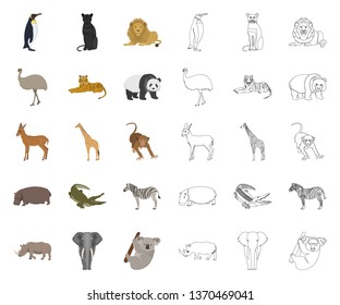 Different animals cartoon,outline icons in set collection for design. Bird, predator and herbivore vector symbol stock web illustration.