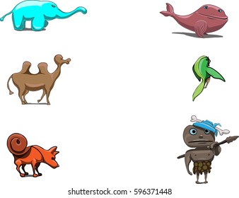 Different animals and cavemen