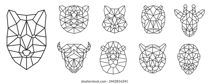 Different animals. Animals are drawn with a polygon. Faces of animals in a thin line. EPS 10.