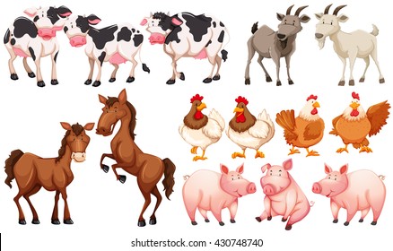 Different animals in the farm illustration