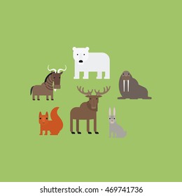 Different animals flat design icons set. Vector illustration