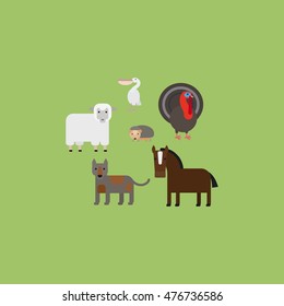 Different animals flat design icons set. Vector illustration