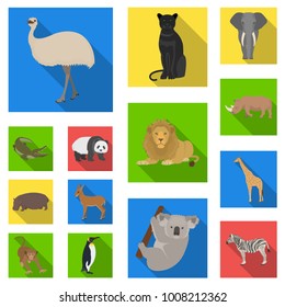 Different animals flat icons in set collection for design. Bird, predator and herbivore vector symbol stock web illustration.