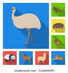 Different animals flat icons in set collection for design. Bird, predator and herbivore vector symbol stock web illustration.