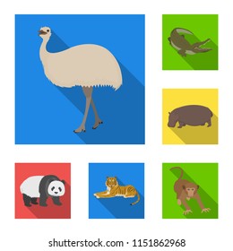 Different animals flat icons in set collection for design. Bird, predator and herbivore vector symbol stock web illustration.